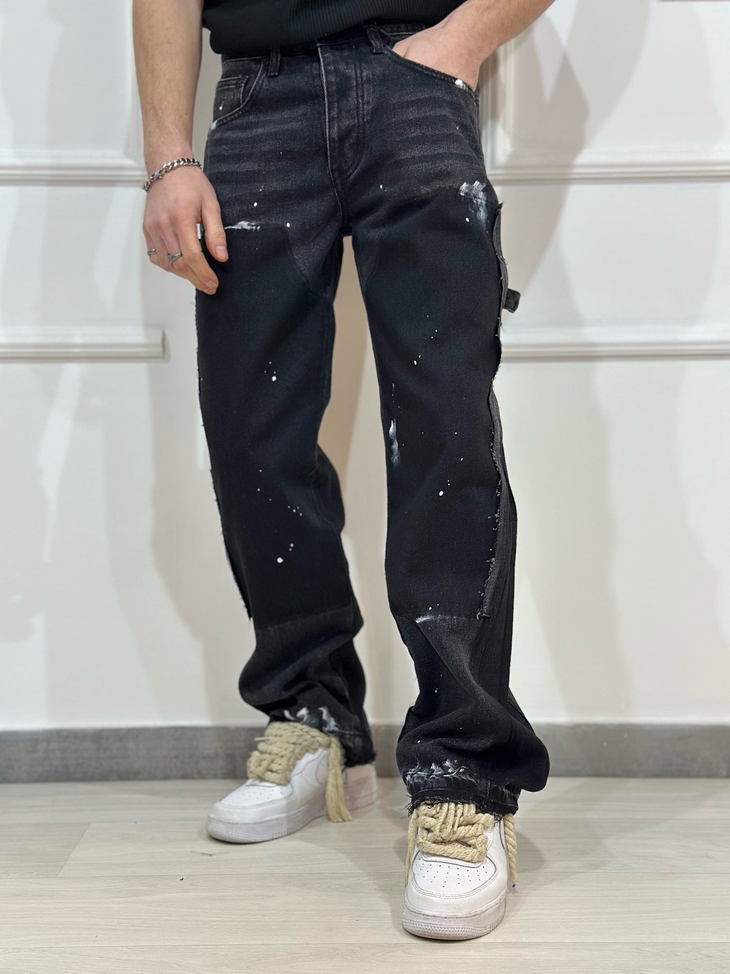 JEANS CARGO PAINT BLACK