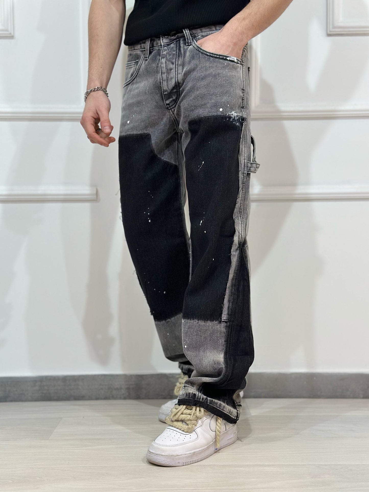 JEANS CARGO PAINT GRAY