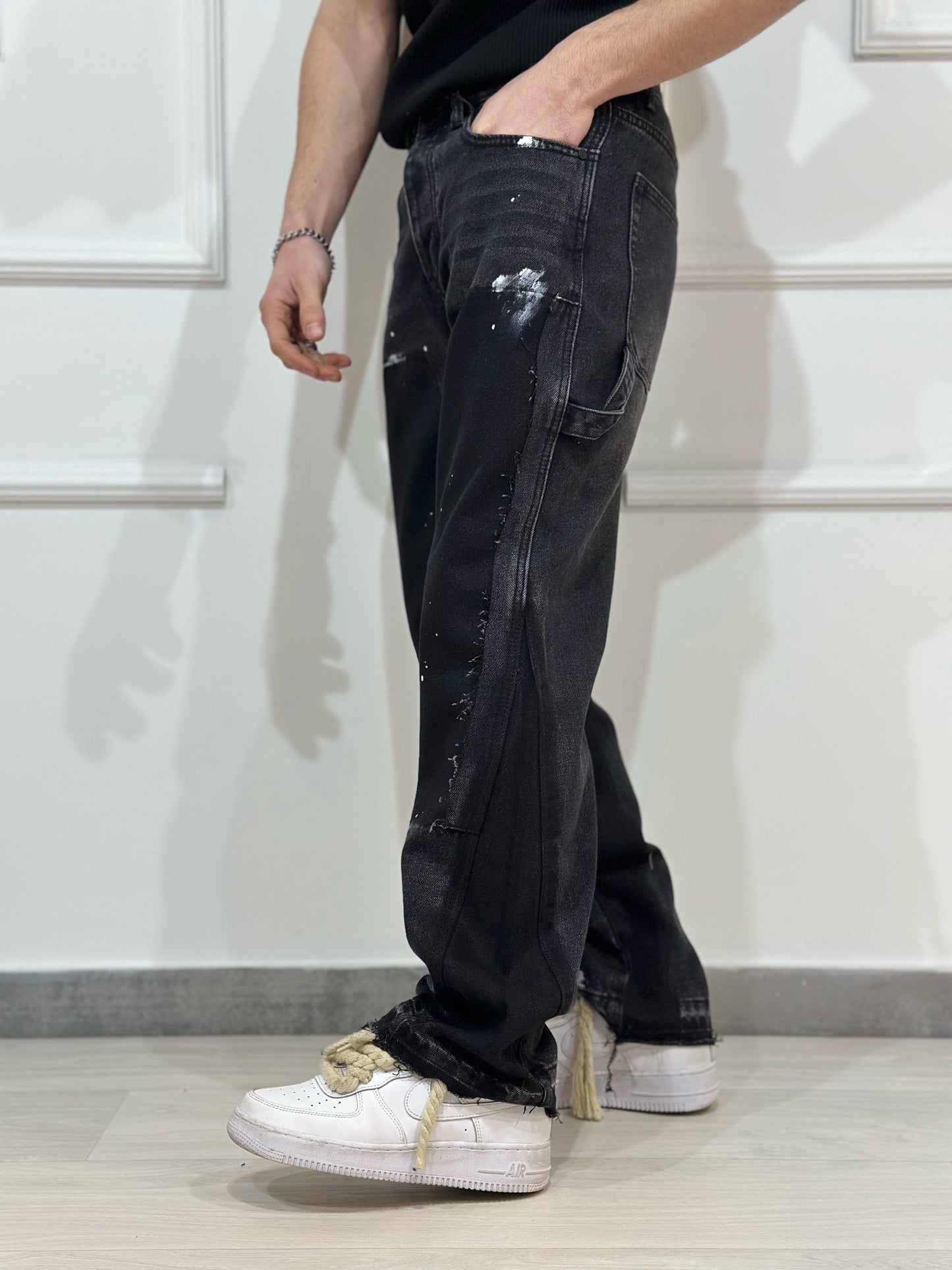 JEANS CARGO PAINT BLACK