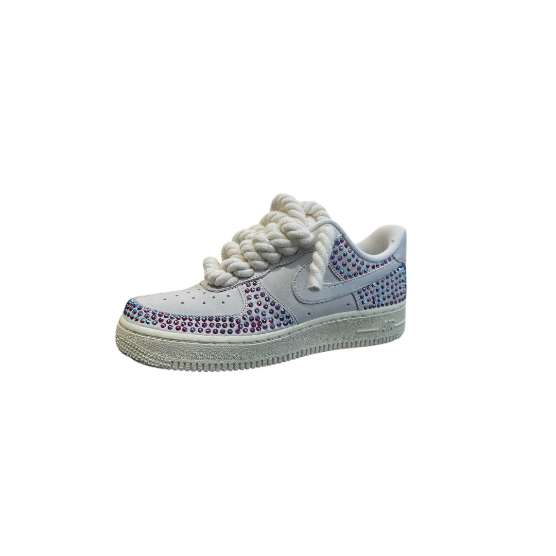 Air force low white half strass custom rope beige