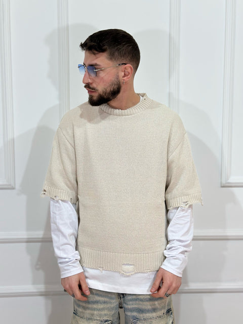 long sleeve destroyed beige