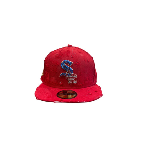 cap SOX 59fifty Red custom strass destroyed