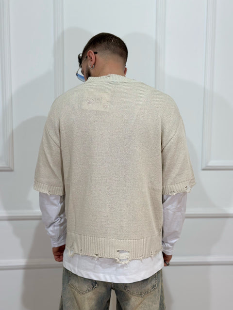 long sleeve destroyed beige