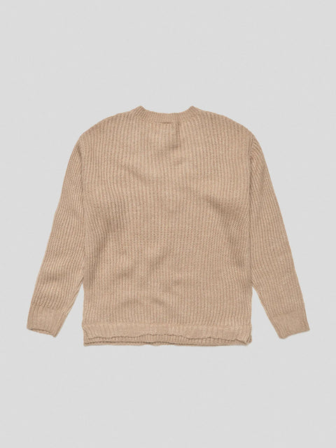 MAGLIONE COMME des FUCKDOWN   CON EFFETTO SOVRAPPOSTO SUL COLLO E RICAMO • BEIGE