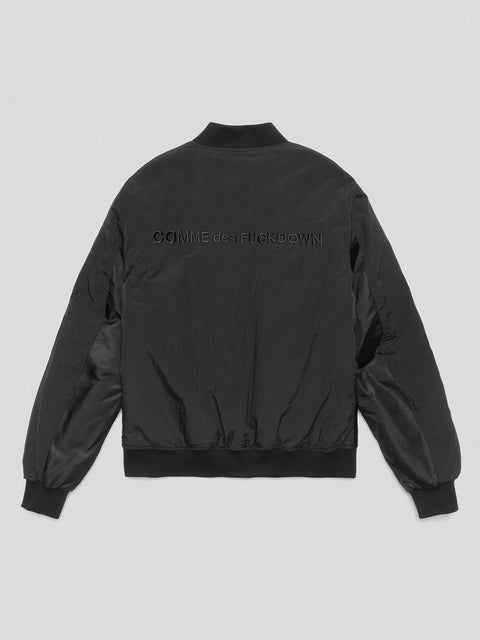 GIUBBOTTO COMME des FUCKDOWN  BOMBER CON ZIP ARROTONDATA SU TASCHE ANTERIORI, PATCH E RICAMI • NERO