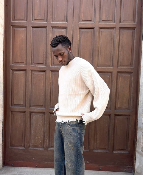 Maglione Beige Destroyed