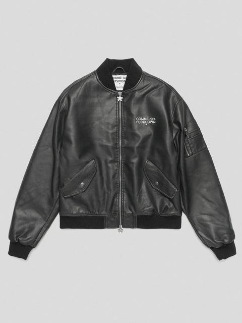 BOMBER COMME des FUCKDOWN  IN ECOPELLE CON RICAMO E PATCH • NERO