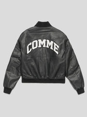 BOMBER COMME des FUCKDOWN  IN ECOPELLE CON RICAMO E PATCH • NERO