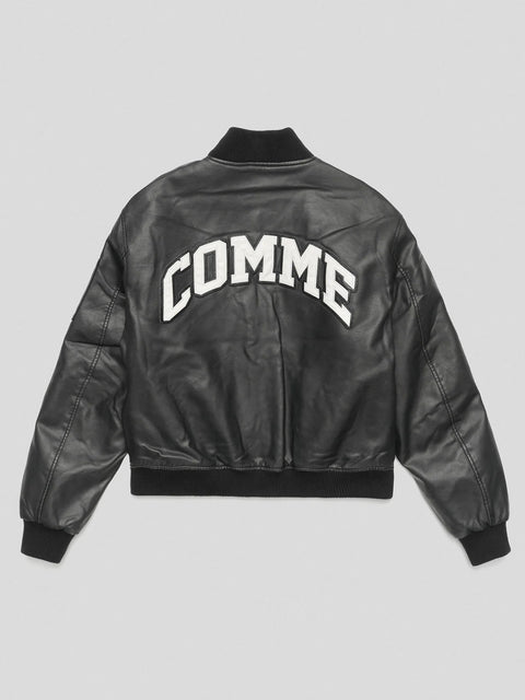 BOMBER COMME des FUCKDOWN  IN ECOPELLE CON RICAMO E PATCH • NERO