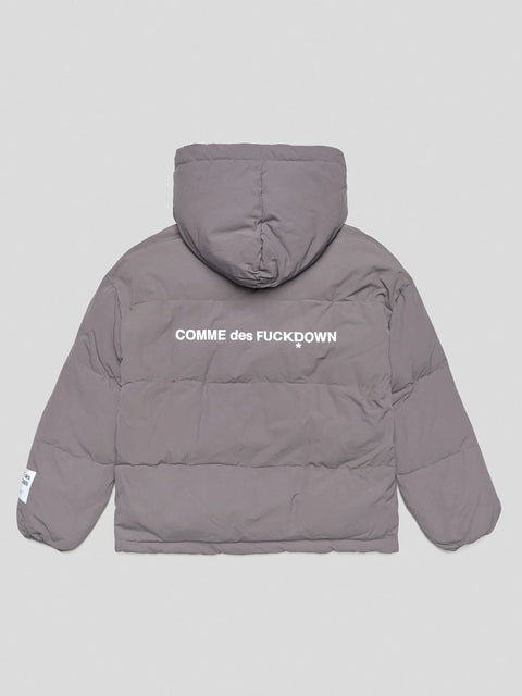 GIUBBOTTO COMME des FUCKDOWN  IN NYLON CON STAMPA SUL DAVANTI E SUL RETRO GRIGIO