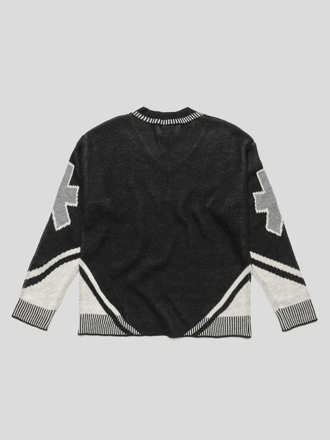 MAGLIONE COMME des FUCKDOWN  JACQUARD SUL DAVANTI E MANICHE • NERO