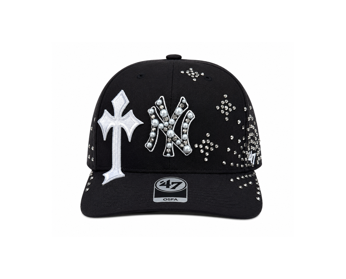 Capello Custom New Era NY Black Cross Strass